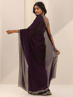 Purple Satin Chiffon Embellished Saree