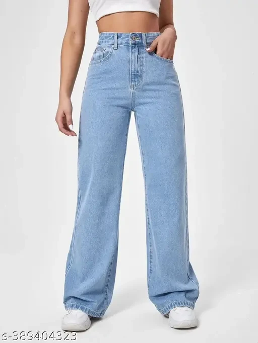 ICE BLUE DENIM WIDE LEG DENIM JEANS