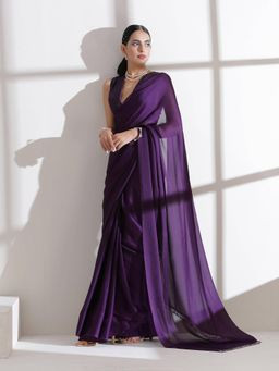 Purple Saree with Embroidered with Unstitched Blouse